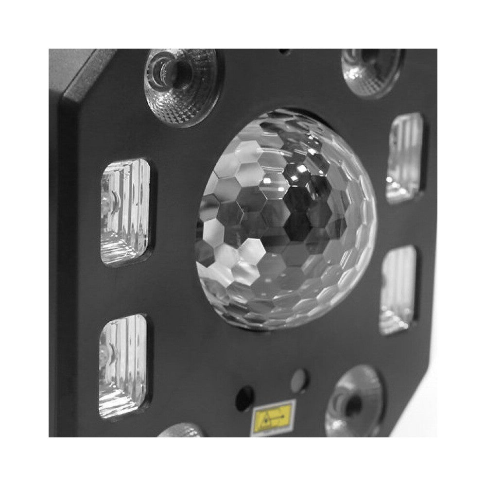 BoomTone DJ 5-in-1 light show: strobe, crystal ball, UV, laser and LED wash, 18 DMX channels,  remote control