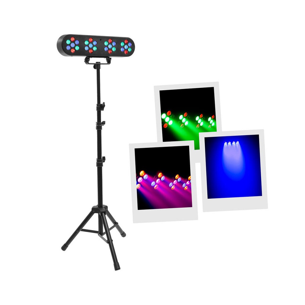 BoomTone DJ Wash type LED light show equipped with 28 RGB LEDs, delivered with height-adjustable tripod