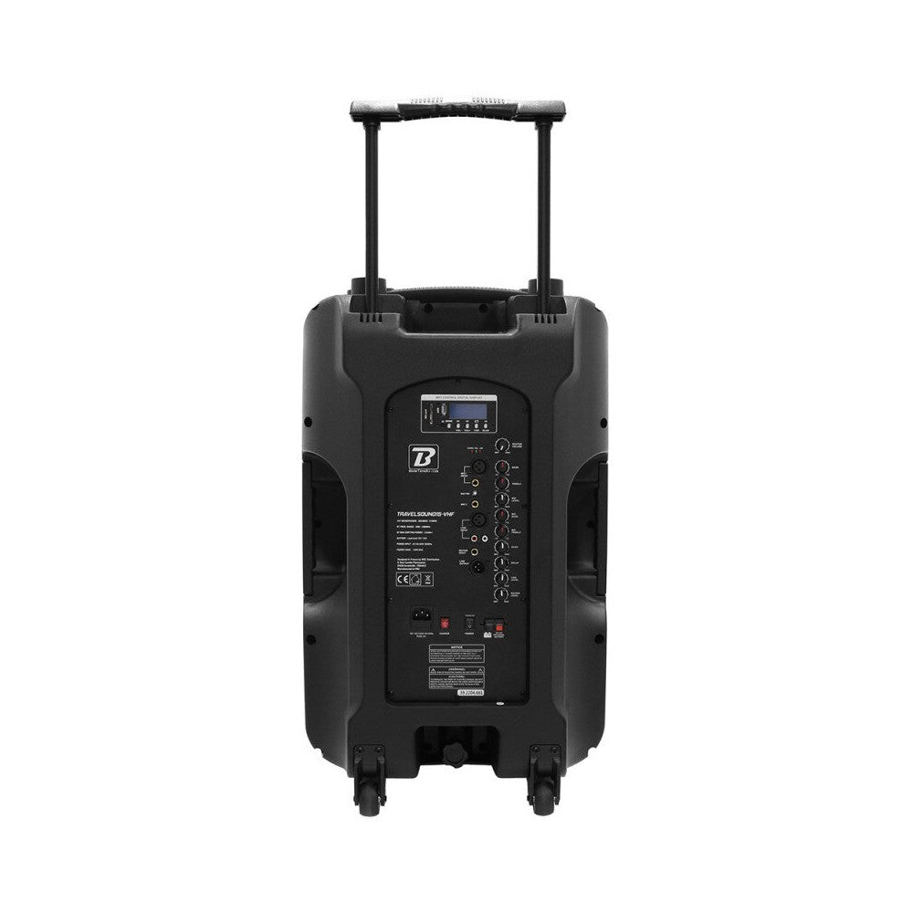 BoomTone DJ 800 W mobile loudspeaker, 15" woofer, SD card reader, USB and IR remote control, battery powered