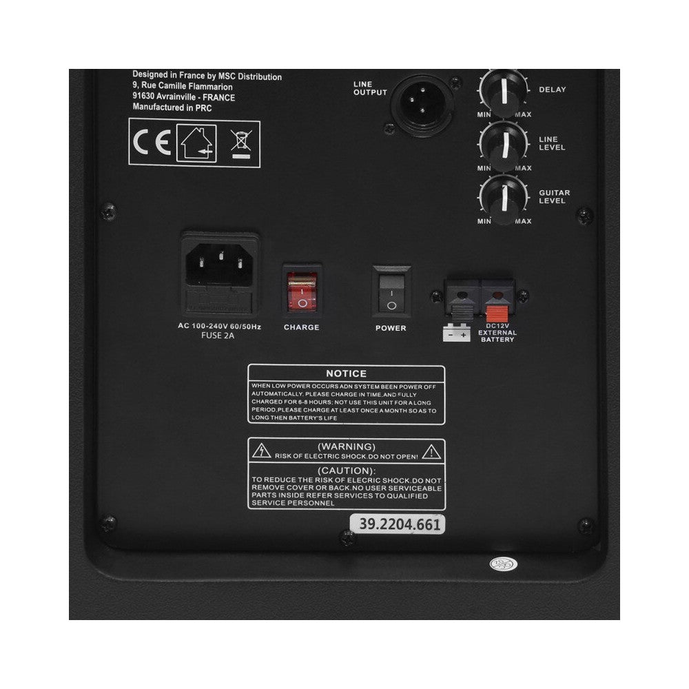 BoomTone DJ 800 W mobile loudspeaker, 15" woofer, SD card reader, USB and IR remote control, battery powered