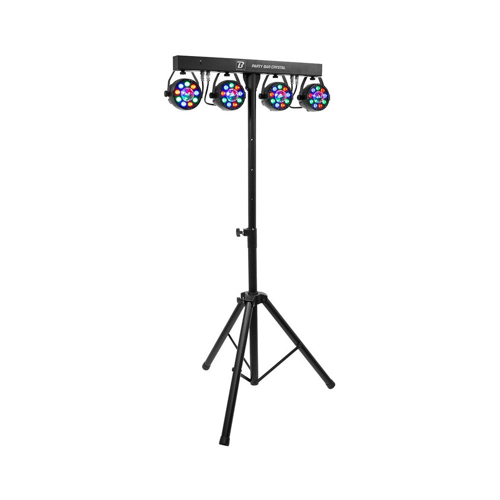 BoomTone DJ Stand lights with 4 projectors of 9 multicolored RGBW LEDs, 25° light beam angle, DMX, auto, remote control included