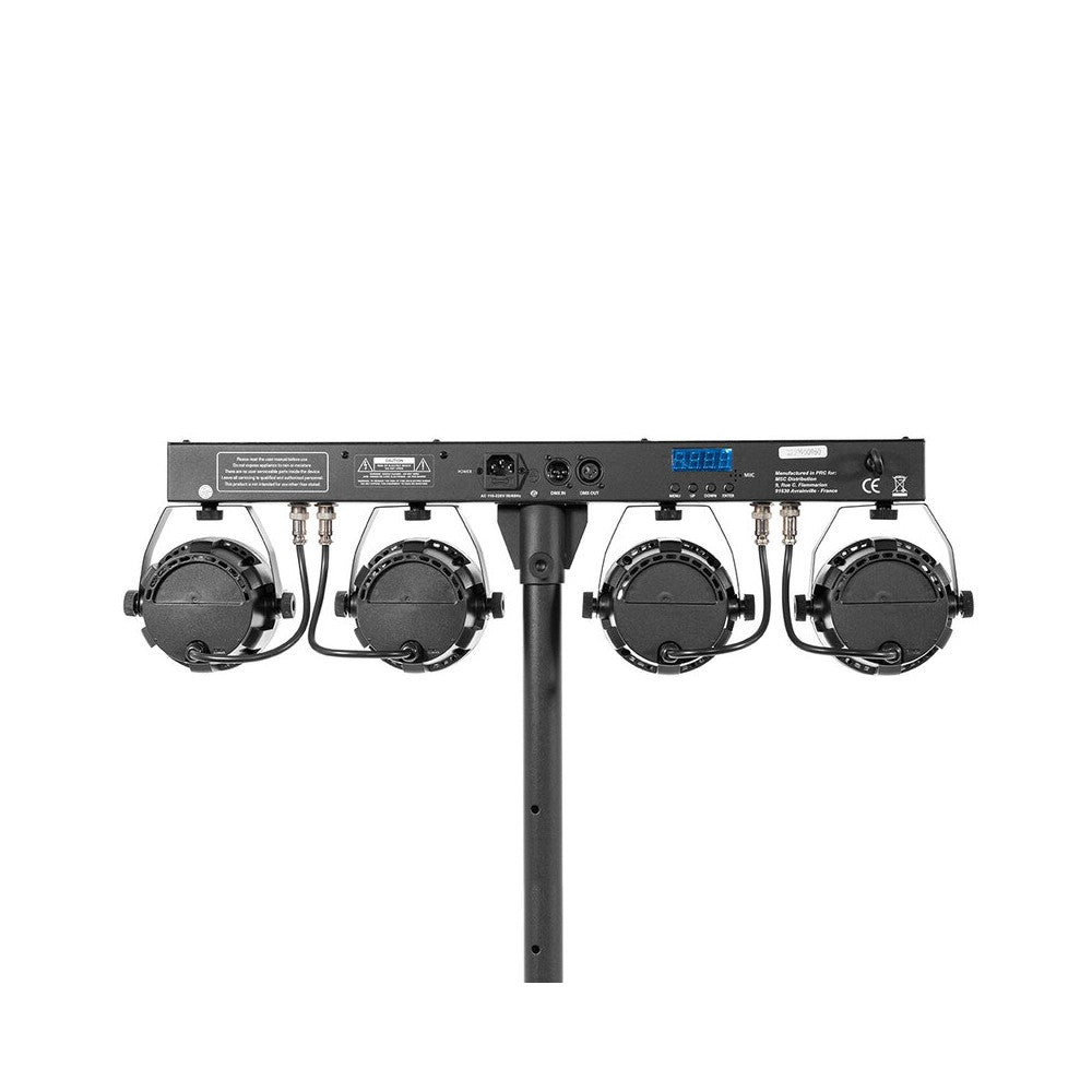 BoomTone DJ Stand lights with 4 projectors of 9 multicolored RGBW LEDs, 25° light beam angle, DMX, auto, remote control included