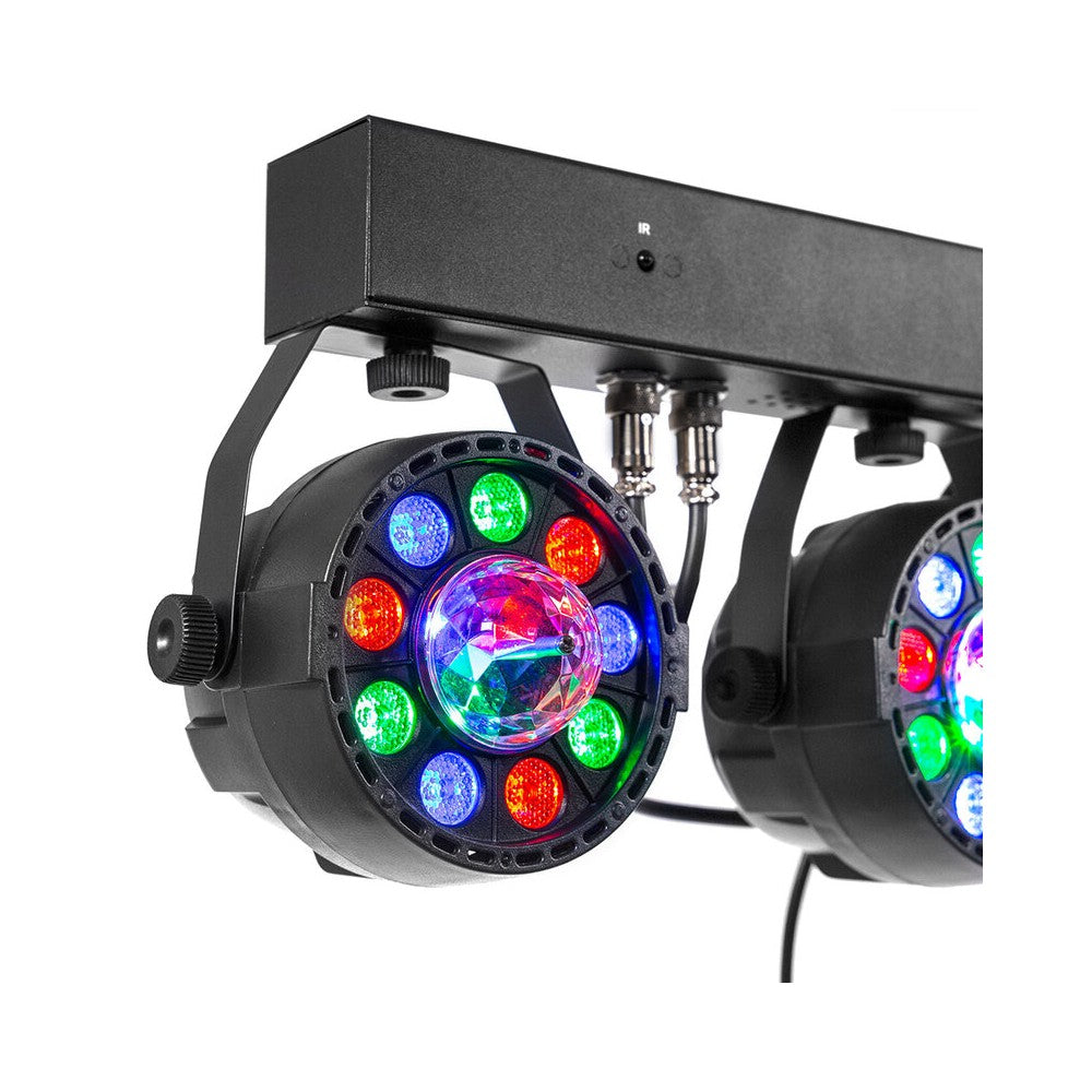 BoomTone DJ Stand lights with 4 projectors of 9 multicolored RGBW LEDs, 25° light beam angle, DMX, auto, remote control included