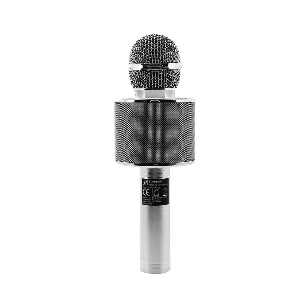 Micrófono de karaoke BoomTone DJ con altavoz integrado equipado con receptor Bluetooth.