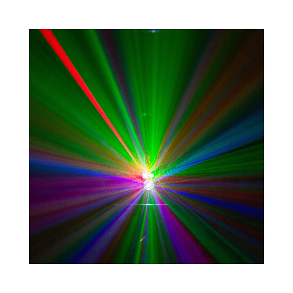 BoomTone DJ Show de luces autónomo, efectos láser 4 en 1, haces, estroboscopio y colores, batería de larga duración, control remoto IR