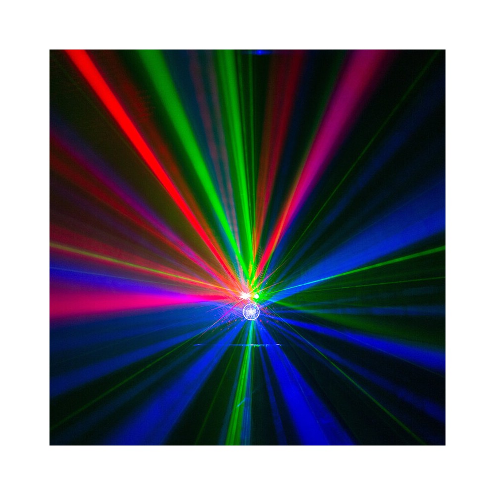 BoomTone DJ Show de luces autónomo, efectos láser 4 en 1, haces, estroboscopio y colores, batería de larga duración, control remoto IR