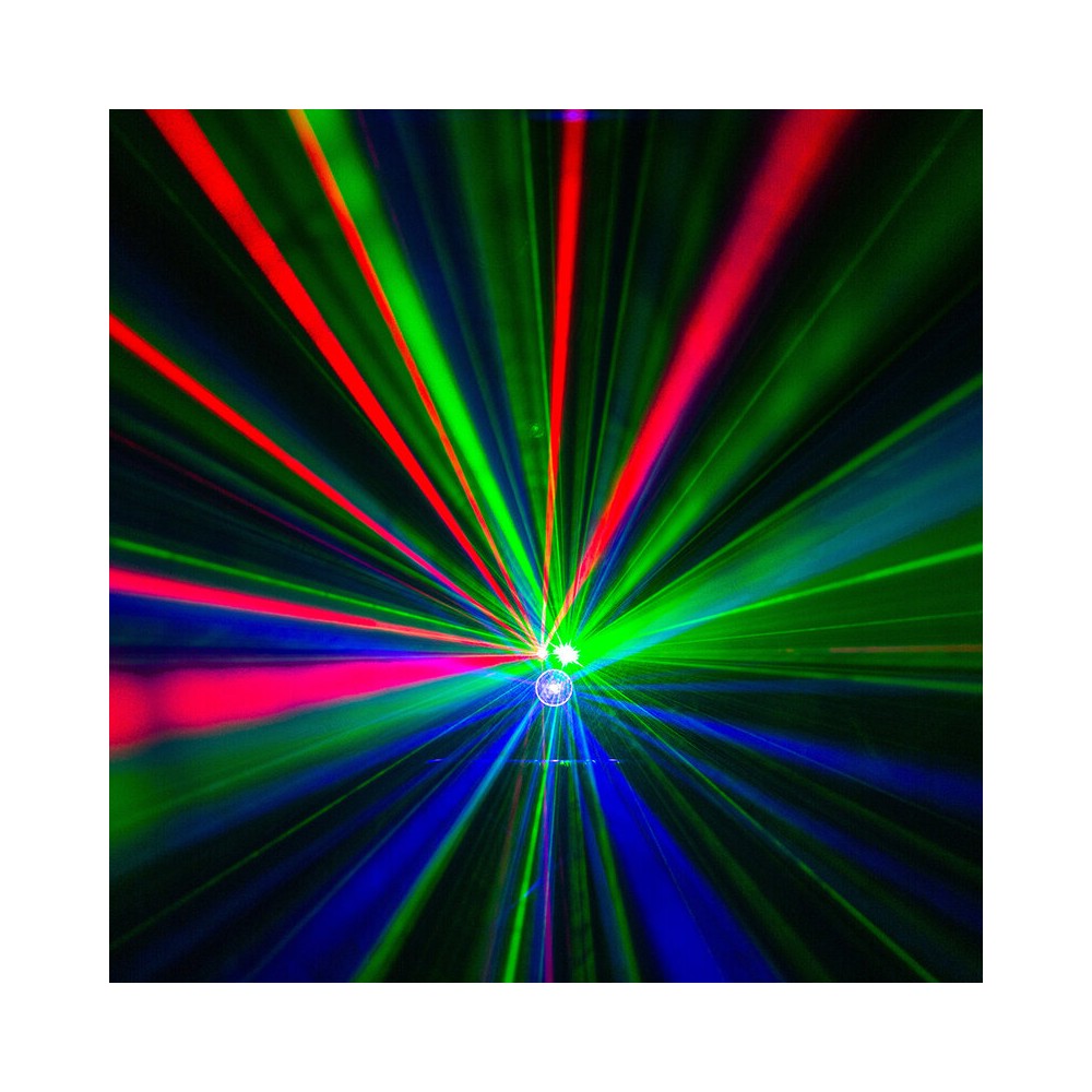 BoomTone DJ Show de luces autónomo, efectos láser 4 en 1, haces, estroboscopio y colores, batería de larga duración, control remoto IR
