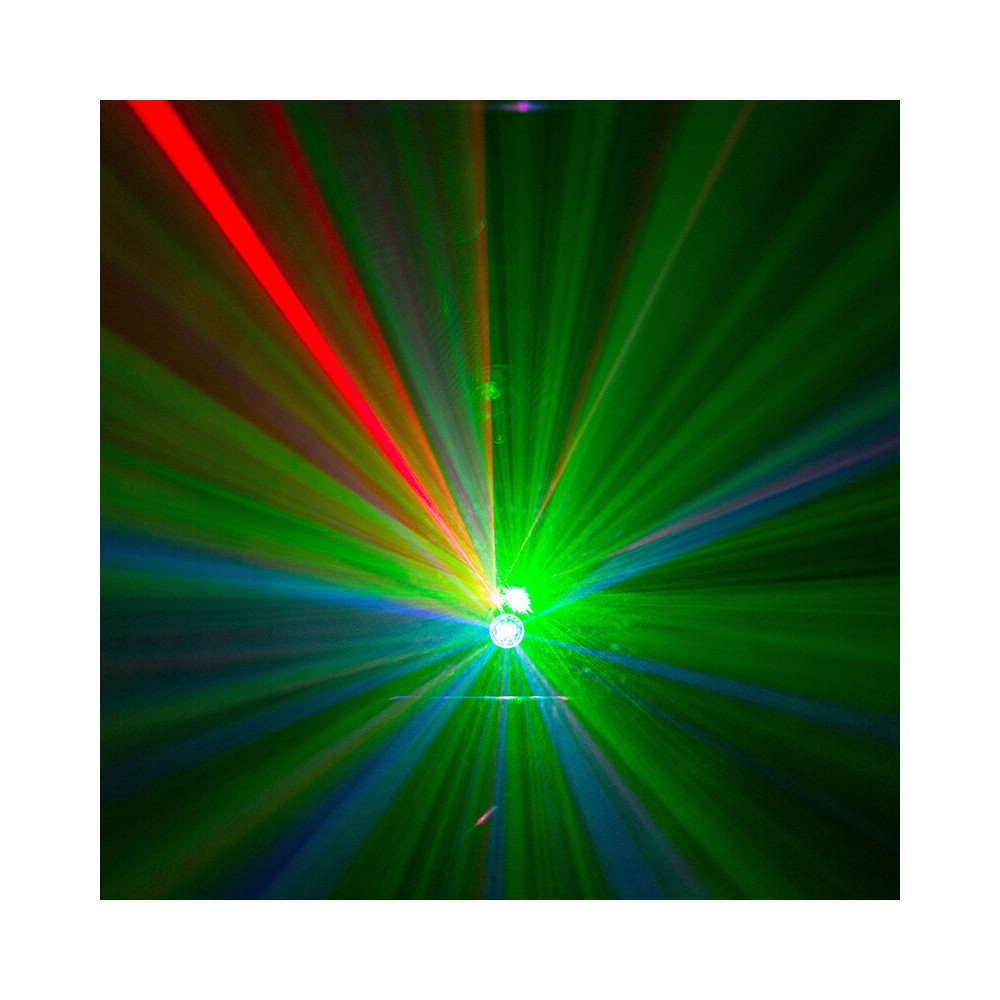 BoomTone DJ Show de luces autónomo, efectos láser 4 en 1, haces, estroboscopio y colores, batería de larga duración, control remoto IR