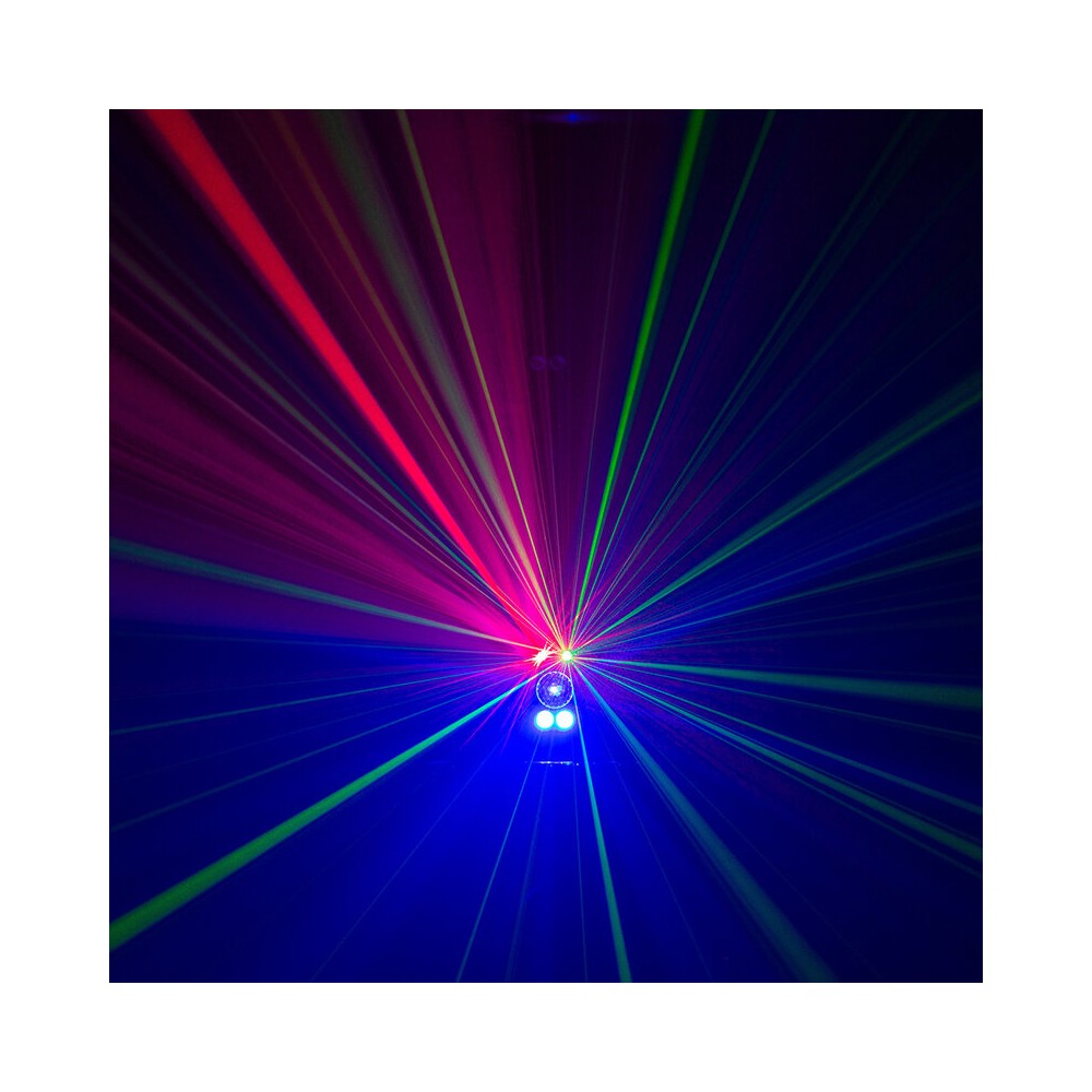 BoomTone DJ Show de luces autónomo, efectos láser 4 en 1, haces, estroboscopio y colores, batería de larga duración, control remoto IR