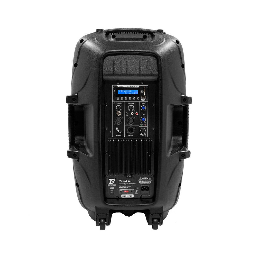 BoomTone DJ altavoz activo ABS de 2 vías y 450 W, woofer de 15", tweeter de 1", 1 entrada de micro, 1 entrada de línea y 1 salida de enlace, USB / SDHC