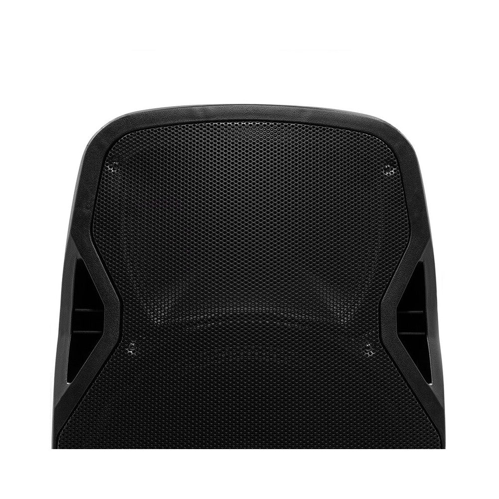 BoomTone DJ altavoz activo ABS de 2 vías y 450 W, woofer de 15", tweeter de 1", 1 entrada de micro, 1 entrada de línea y 1 salida de enlace, USB / SDHC