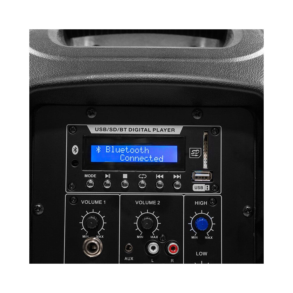 Bafle activo BoomTone DJ 400 W de 2 vías ABS, woofer de 12", tweeter de 1", 1 entrada de micrófono, 1 entrada de línea y 1 salida de enlace, USB / SDHC