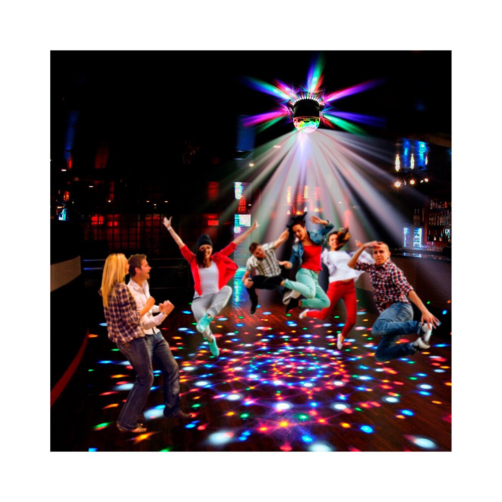 Esfera luminosa doble "Sun" y efecto de bola de discoteca, 48 LED RGB, modos automático y de audio, 6 W de consumo de energía