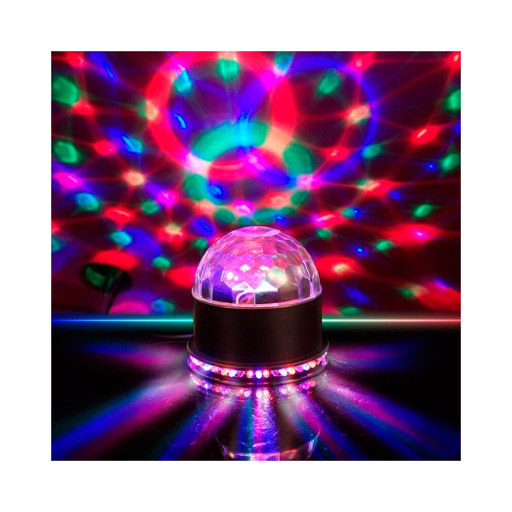 Esfera luminosa doble "Sun" y efecto de bola de discoteca, 48 LED RGB, modos automático y de audio, 6 W de consumo de energía