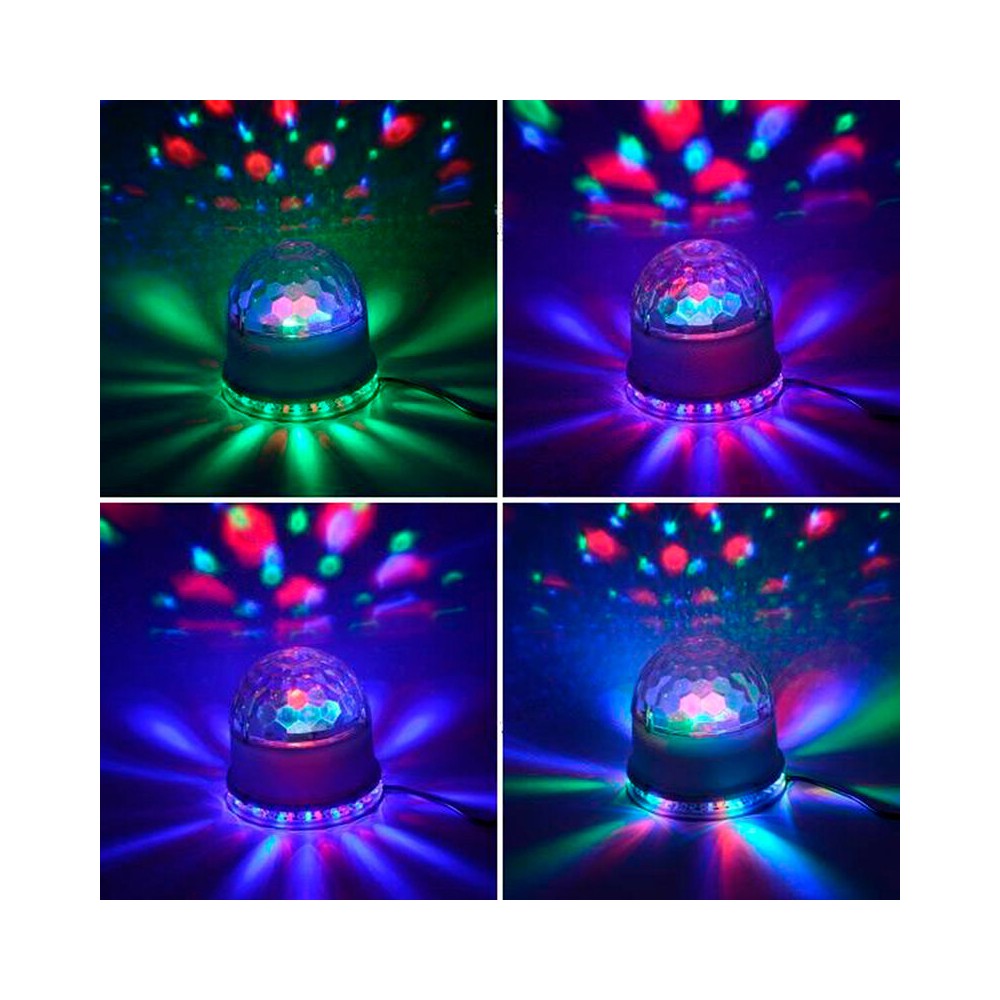 Esfera luminosa doble "Sun" y efecto de bola de discoteca, 48 LED RGB, modos automático y de audio, 6 W de consumo de energía