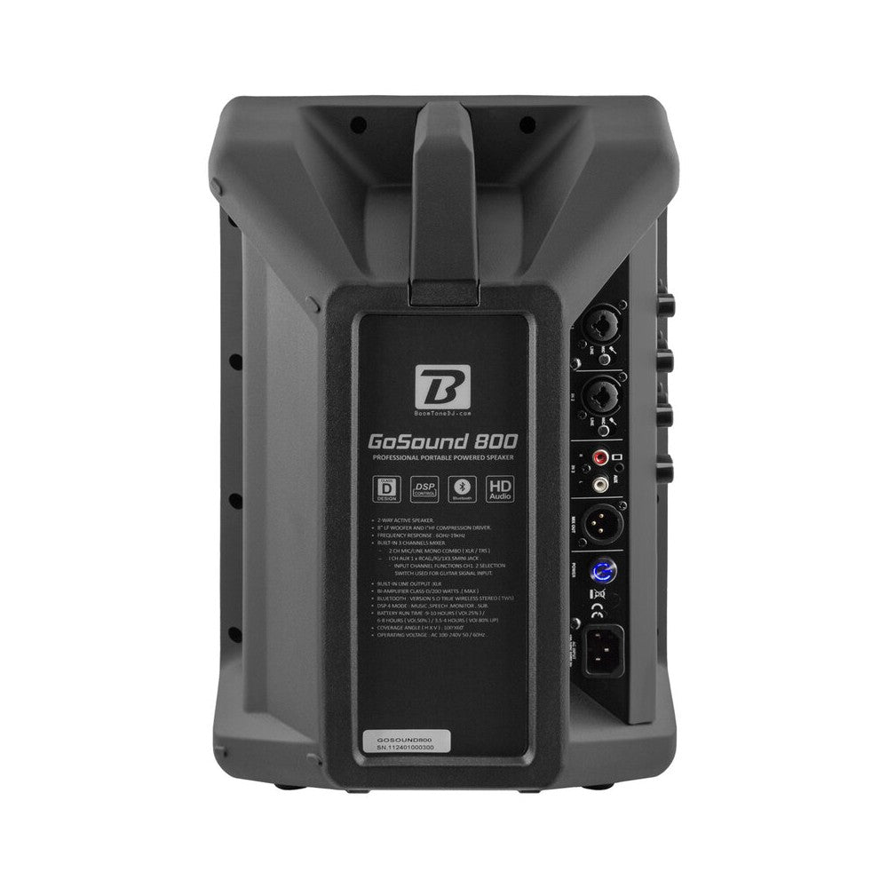 BoomTone DJ Altavoz activo portátil de 8" de 2 vías con batería recargable, LF 65 W + HF 35 W, 2 entradas de MIC / línea / instrumento