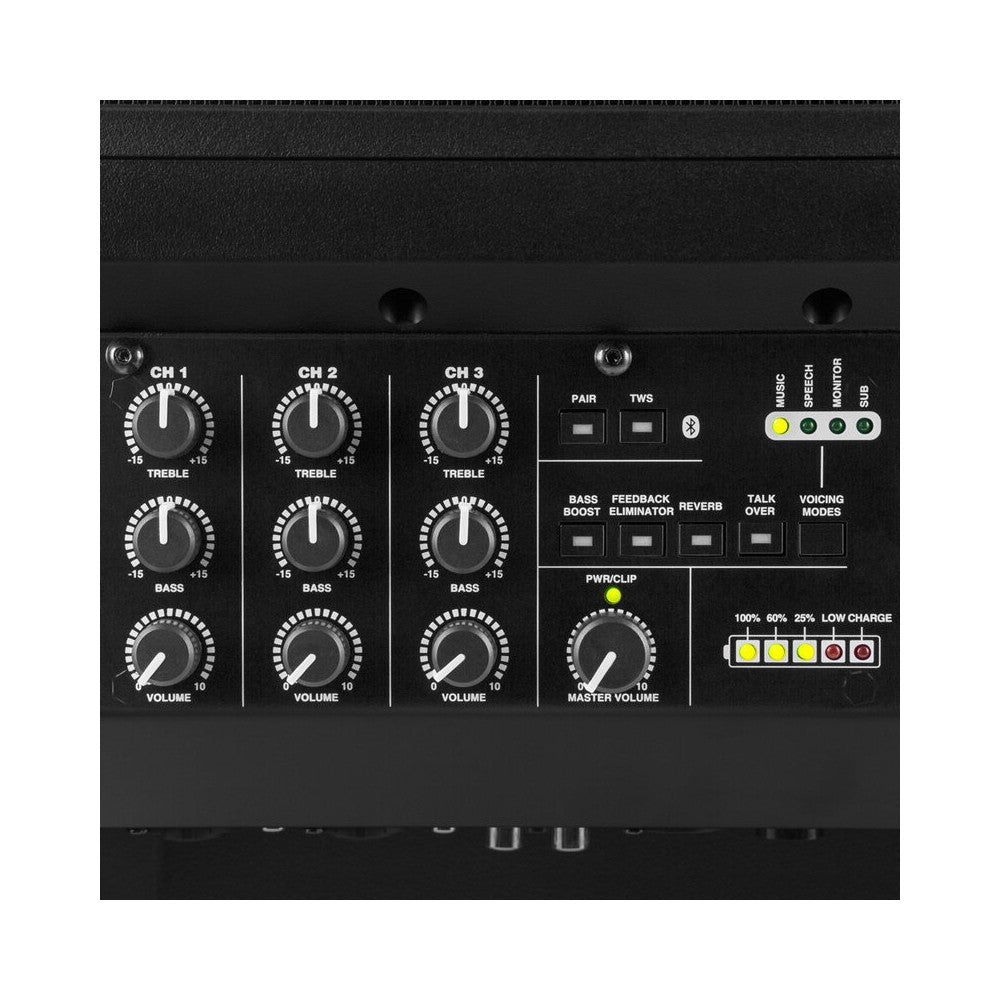 BoomTone DJ Altavoz activo portátil de 8" de 2 vías con batería recargable, LF 65 W + HF 35 W, 2 entradas de MIC / línea / instrumento