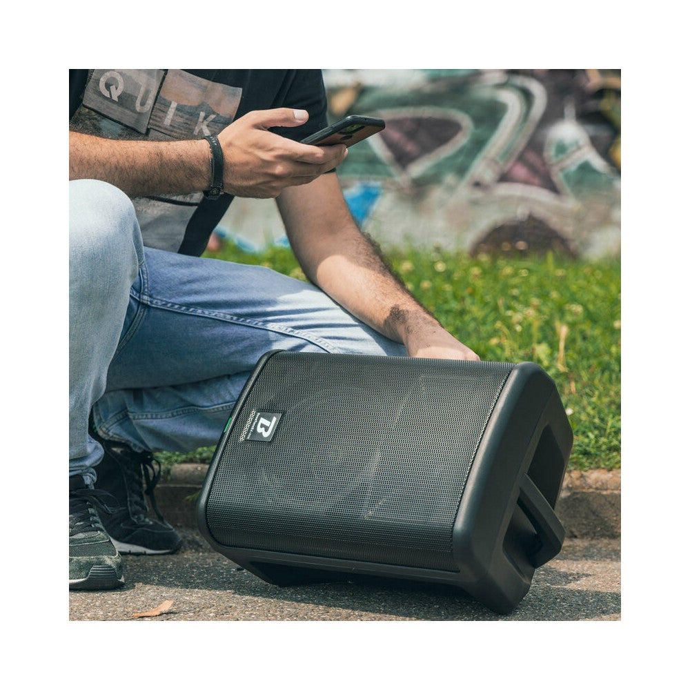 BoomTone DJ Altavoz activo portátil de 8" de 2 vías con batería recargable, LF 65 W + HF 35 W, 2 entradas de MIC / línea / instrumento