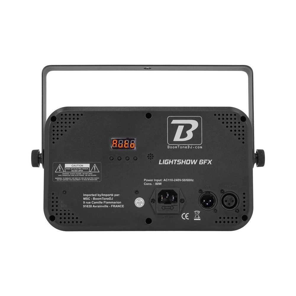 BoomTone DJ 6-in-1 light show with Strobe, UV, crystal ball, LASER, LED Wash and Gobos, DMX, automatic and music modes, IR remot