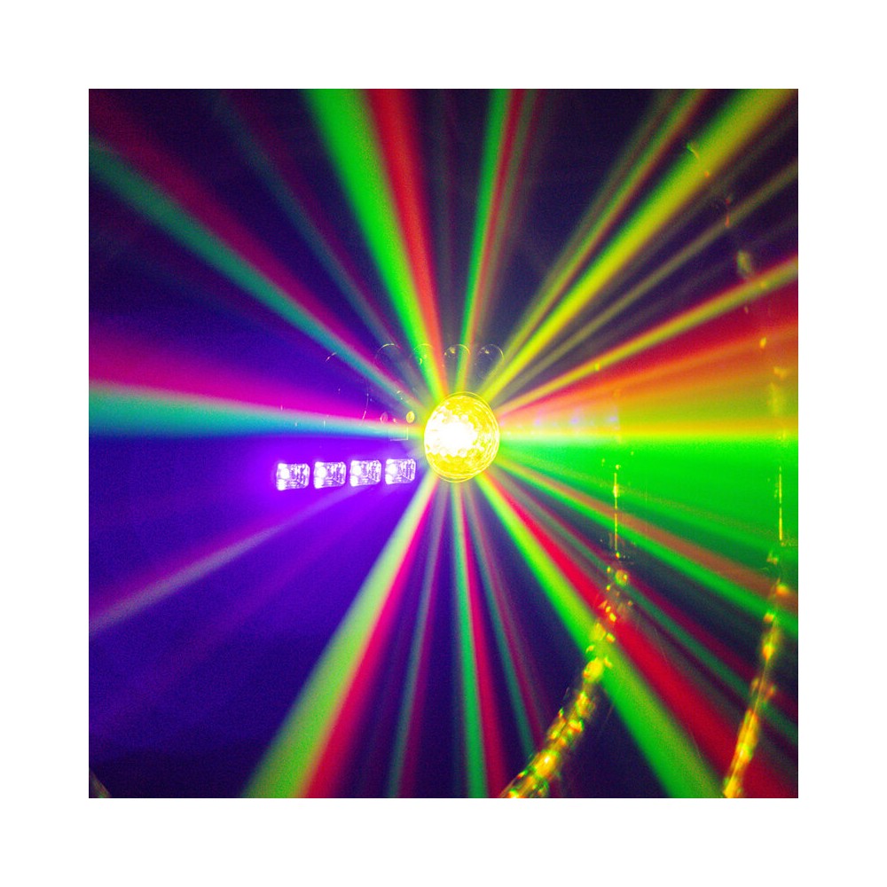 BoomTone DJ 6-in-1 light show with Strobe, UV, crystal ball, LASER, LED Wash and Gobos, DMX, automatic and music modes, IR remot
