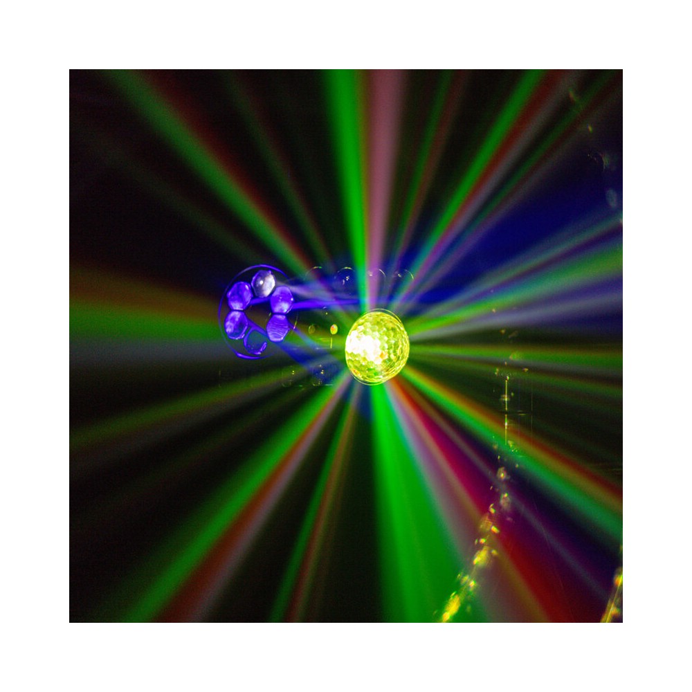 BoomTone DJ 6-in-1 light show with Strobe, UV, crystal ball, LASER, LED Wash and Gobos, DMX, automatic and music modes, IR remot