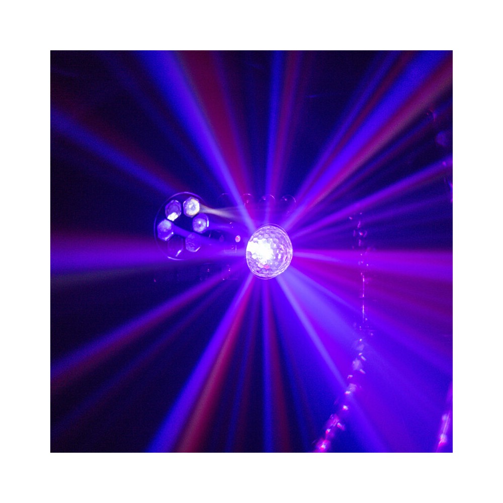 BoomTone DJ 6-in-1 light show with Strobe, UV, crystal ball, LASER, LED Wash and Gobos, DMX, automatic and music modes, IR remot