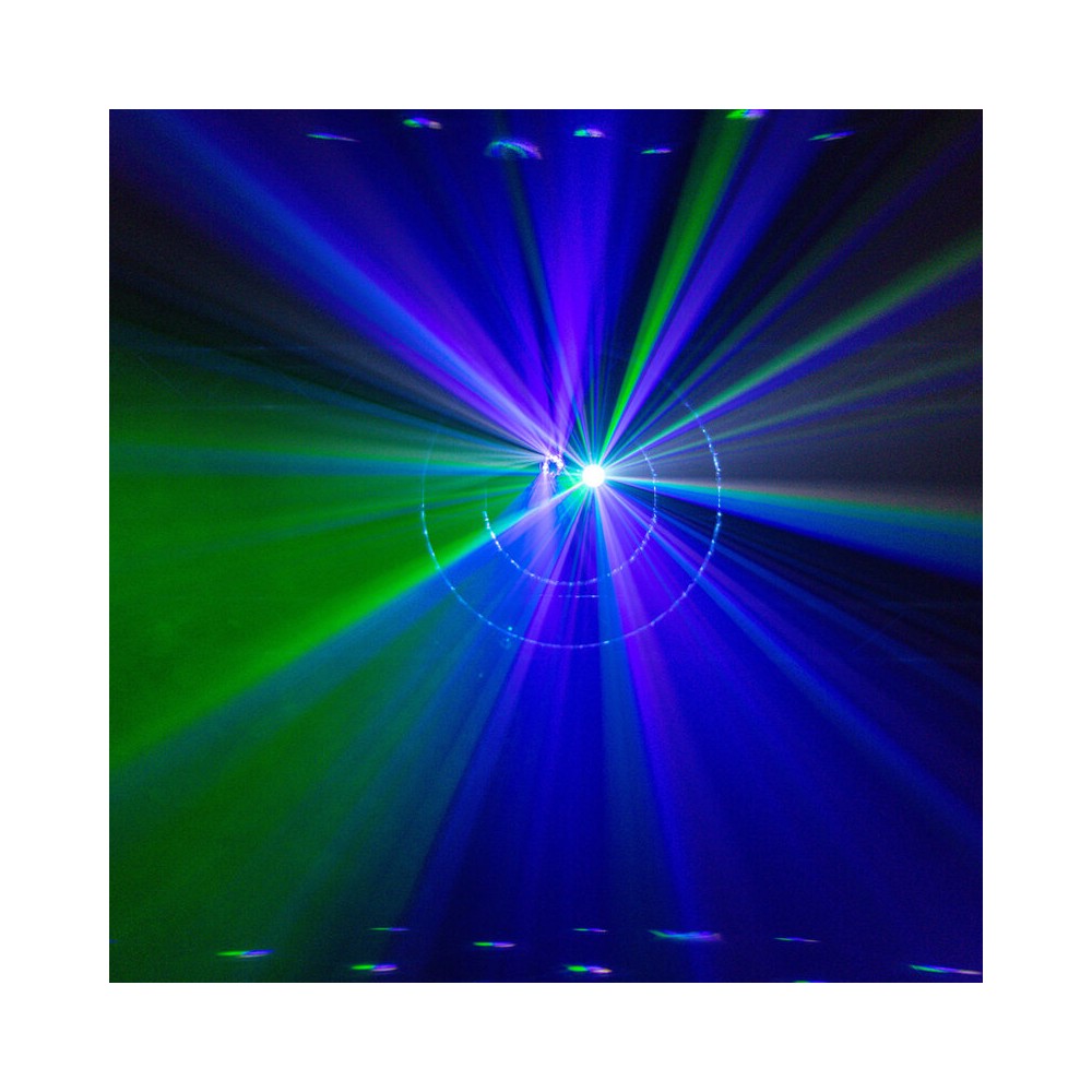 BoomTone DJ 6-in-1 light show with Strobe, UV, crystal ball, LASER, LED Wash and Gobos, DMX, automatic and music modes, IR remot