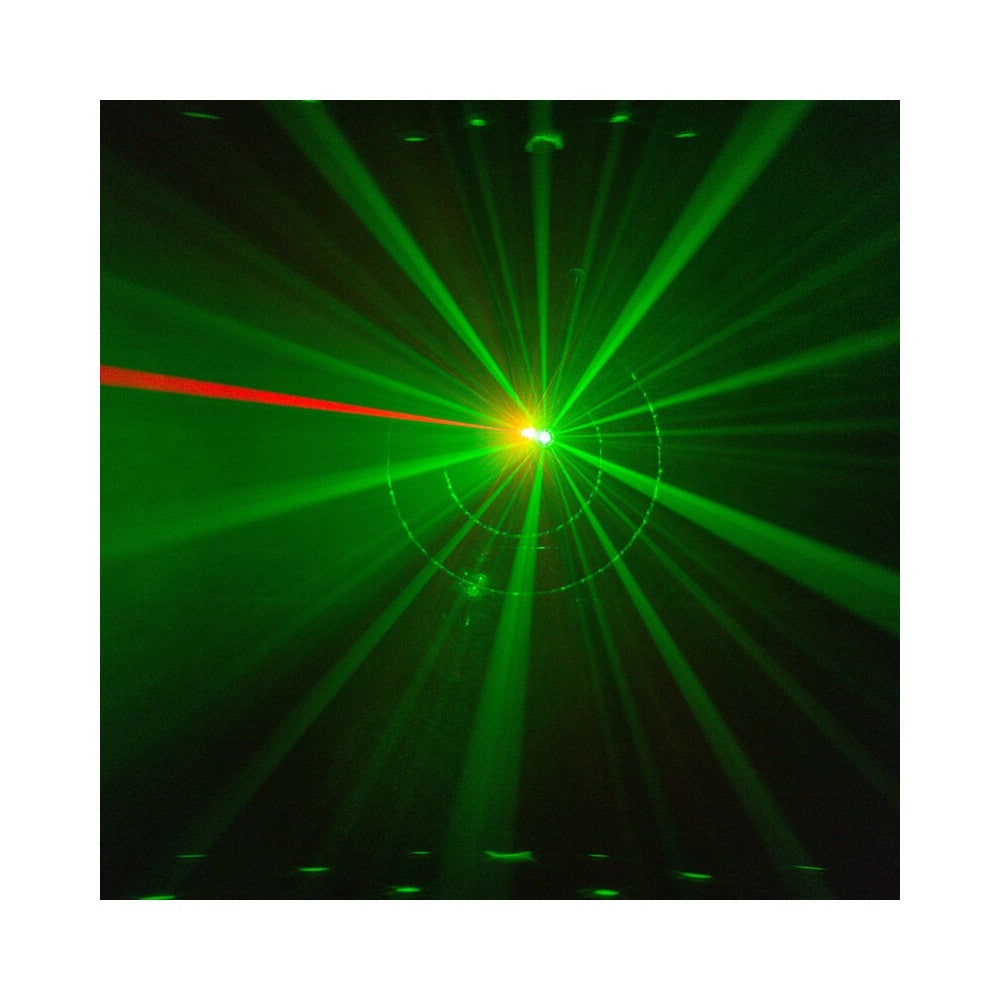 BoomTone DJ 6-in-1 light show with Strobe, UV, crystal ball, LASER, LED Wash and Gobos, DMX, automatic and music modes, IR remot