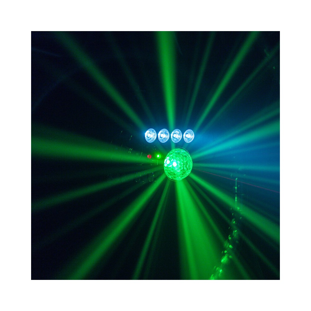 BoomTone DJ 6-in-1 light show with Strobe, UV, crystal ball, LASER, LED Wash and Gobos, DMX, automatic and music modes, IR remot
