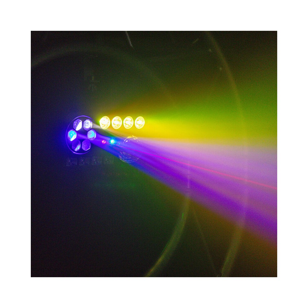 BoomTone DJ 6-in-1 light show with Strobe, UV, crystal ball, LASER, LED Wash and Gobos, DMX, automatic and music modes, IR remot