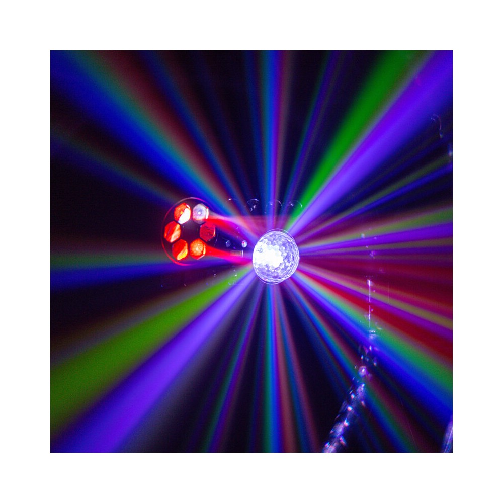 BoomTone DJ 6-in-1 light show with Strobe, UV, crystal ball, LASER, LED Wash and Gobos, DMX, automatic and music modes, IR remot
