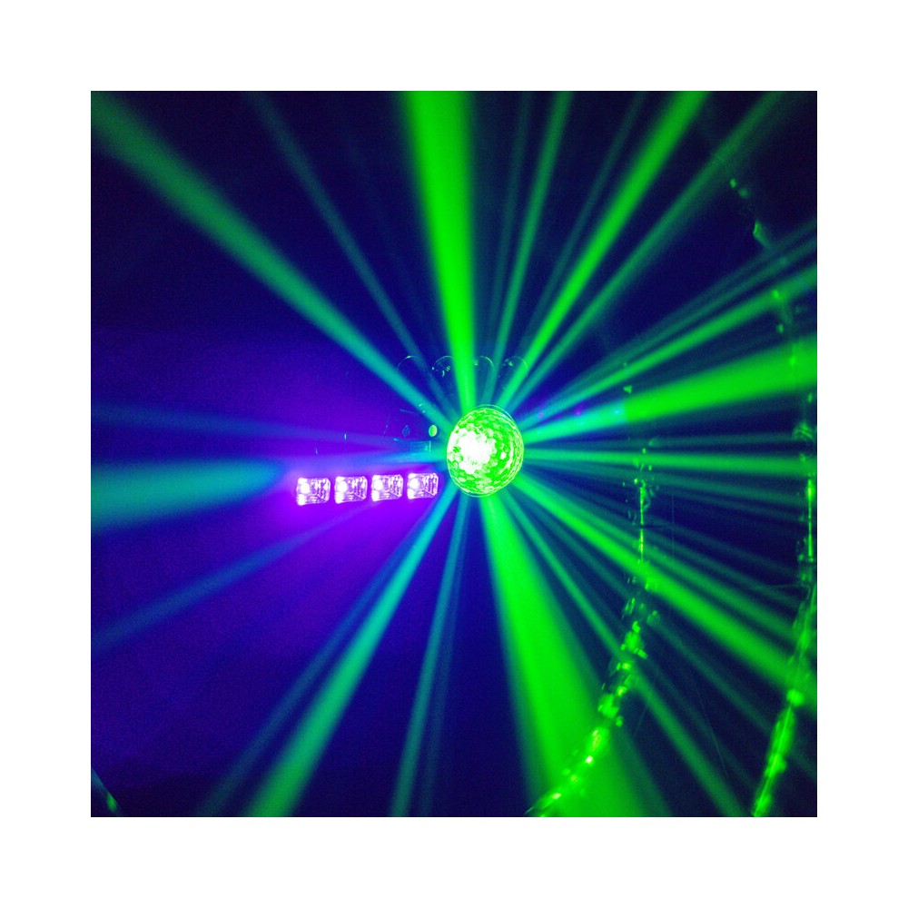 BoomTone DJ 6-in-1 light show with Strobe, UV, crystal ball, LASER, LED Wash and Gobos, DMX, automatic and music modes, IR remot