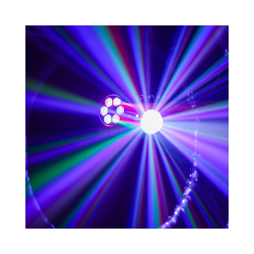BoomTone DJ 6-in-1 light show with Strobe, UV, crystal ball, LASER, LED Wash and Gobos, DMX, automatic and music modes, IR remot