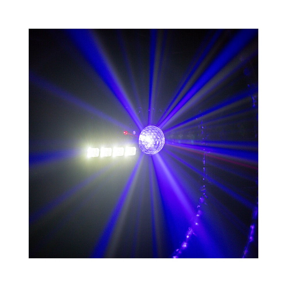 BoomTone DJ 6-in-1 light show with Strobe, UV, crystal ball, LASER, LED Wash and Gobos, DMX, automatic and music modes, IR remot