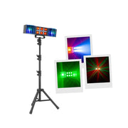 BoomTone DJ 3-in-1 light show with Derby, Wash and Strobe, remote control and adjustable tripod (50 - 150 cm)