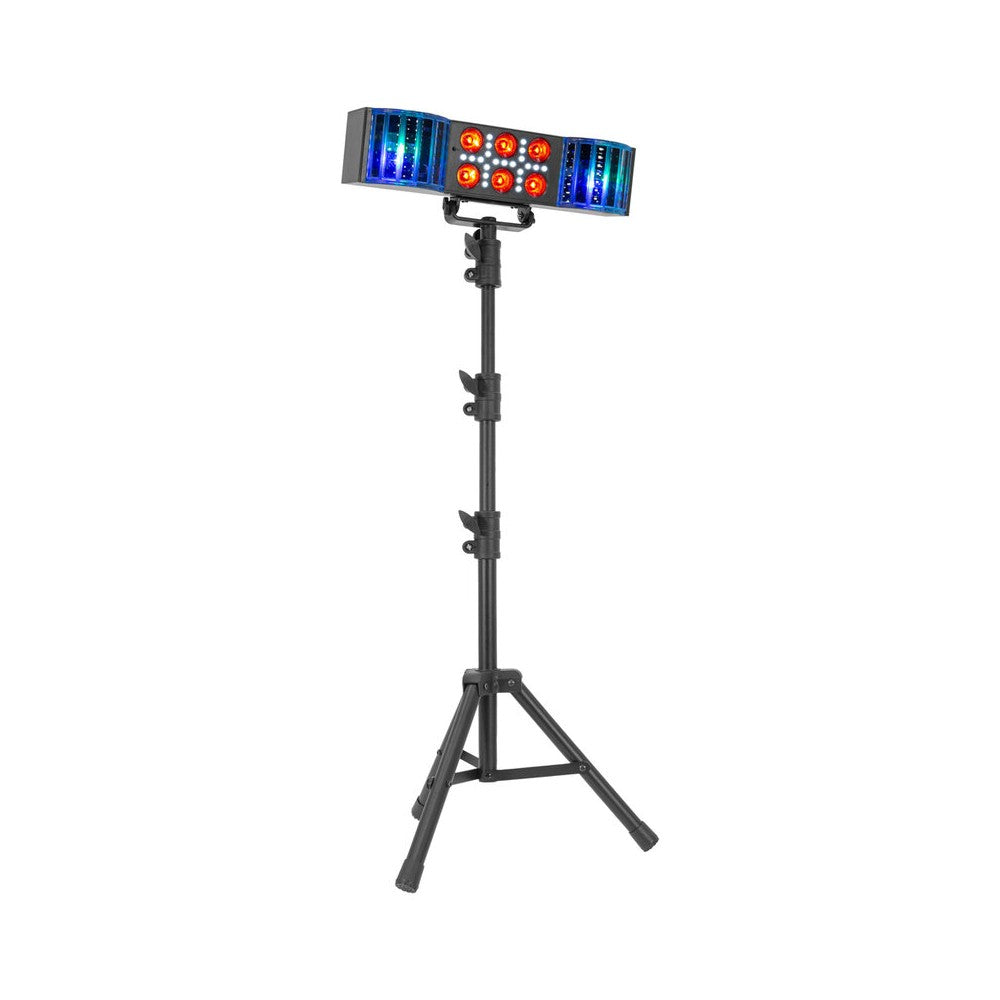 BoomTone DJ 3-in-1 light show with Derby, Wash, and Strobe effects, remote control, and adjustable tripod (50 - 150 cm)
