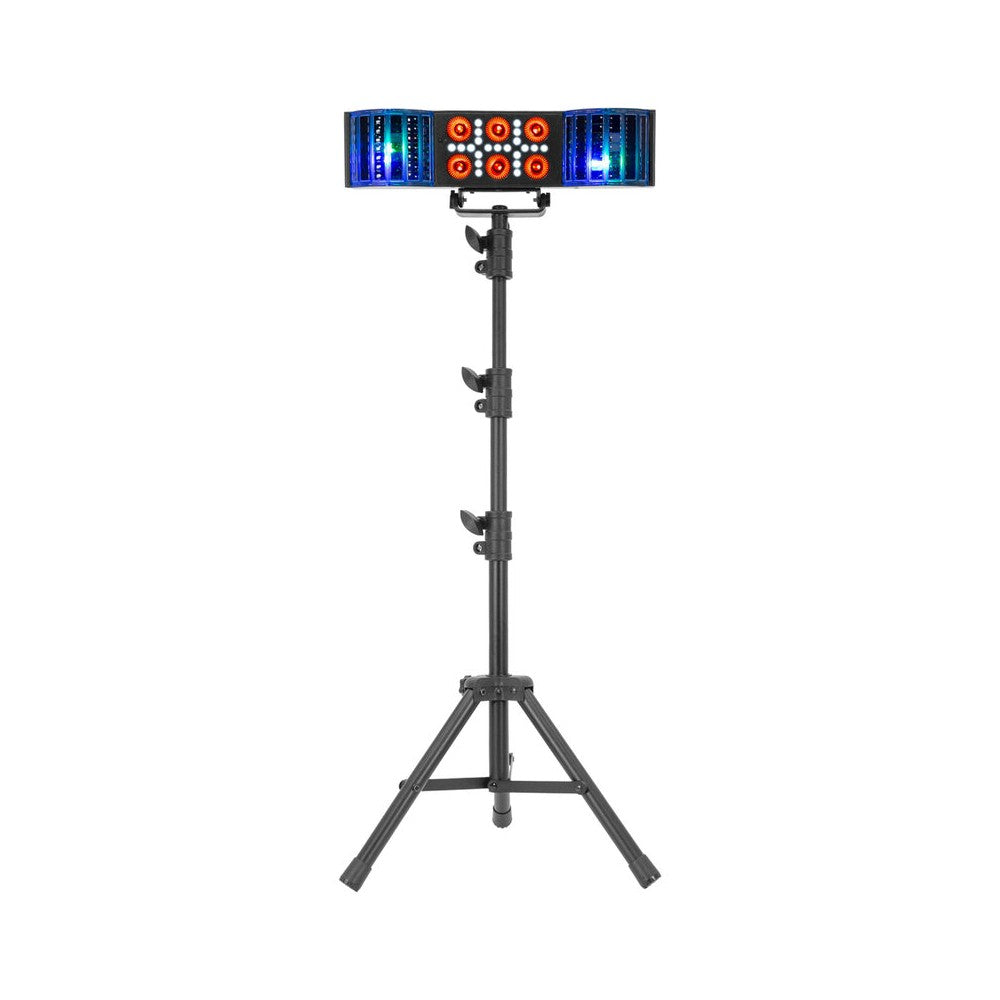 BoomTone DJ 3-in-1 light show with Derby, Wash and Strobe, remote control and adjustable tripod (50 - 150 cm)
