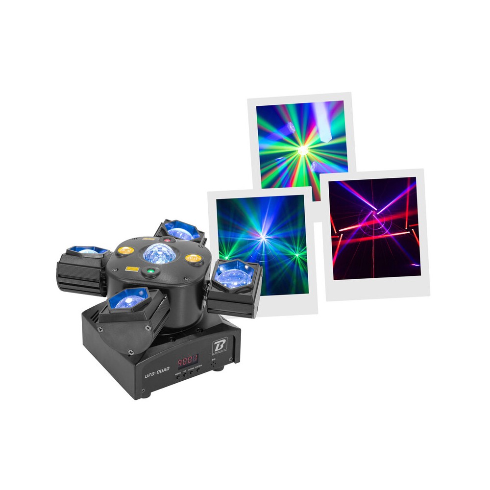 BoomTone DJ 4 LED effects light show: Beam, disco ball, Strobe and multipoint laser,  DMX, automatic and music detection mode