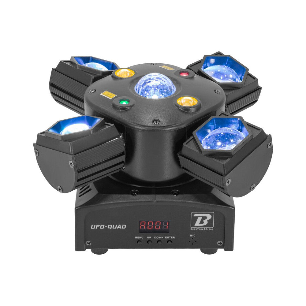 BoomTone DJ 4 LED effects light show: Beam, disco ball, Strobe and multipoint laser,  DMX, automatic and music detection mode