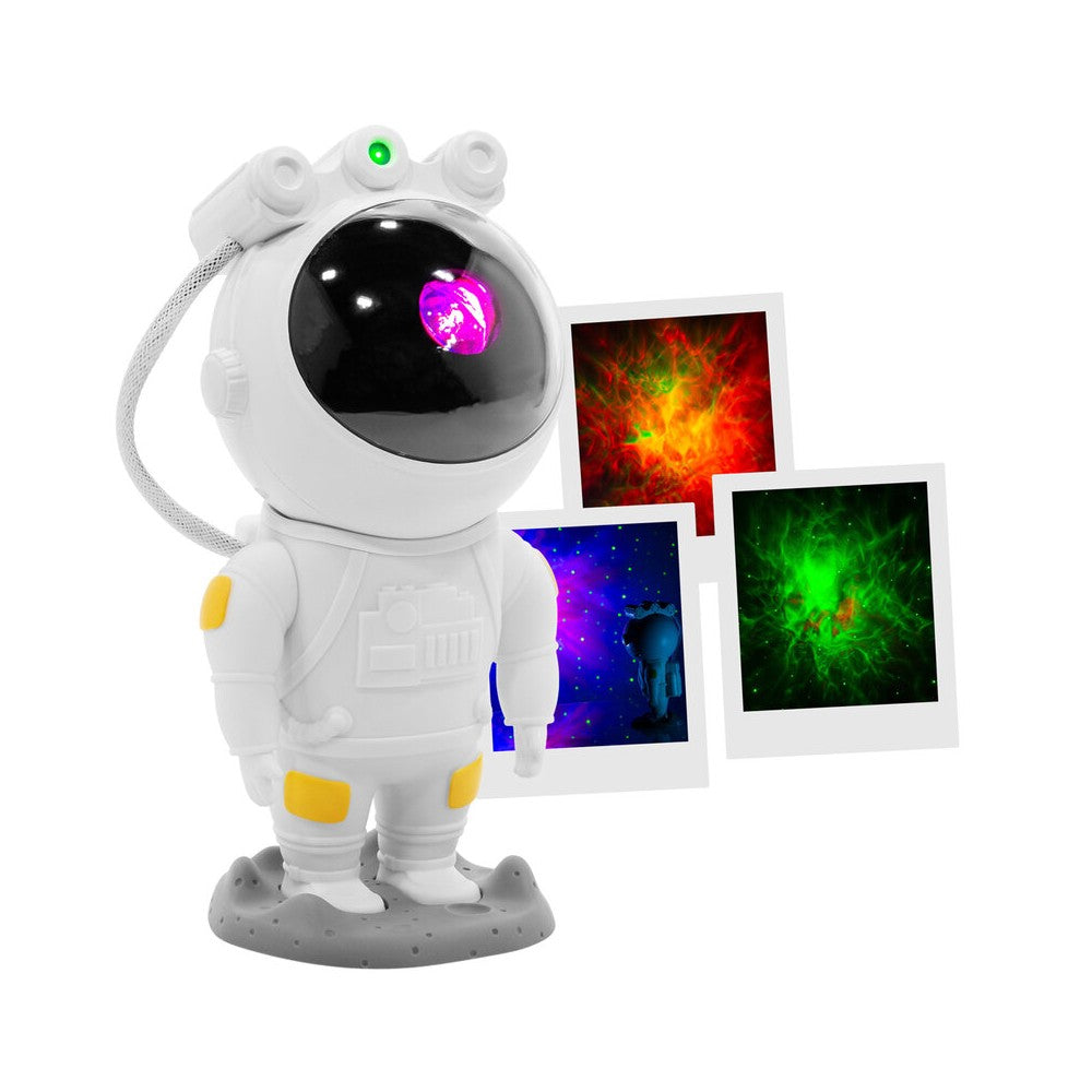 BoomTone DJ Playful astronaut-shaped night light that projects a moving nebula and green laser stars, lithium battery powered re
