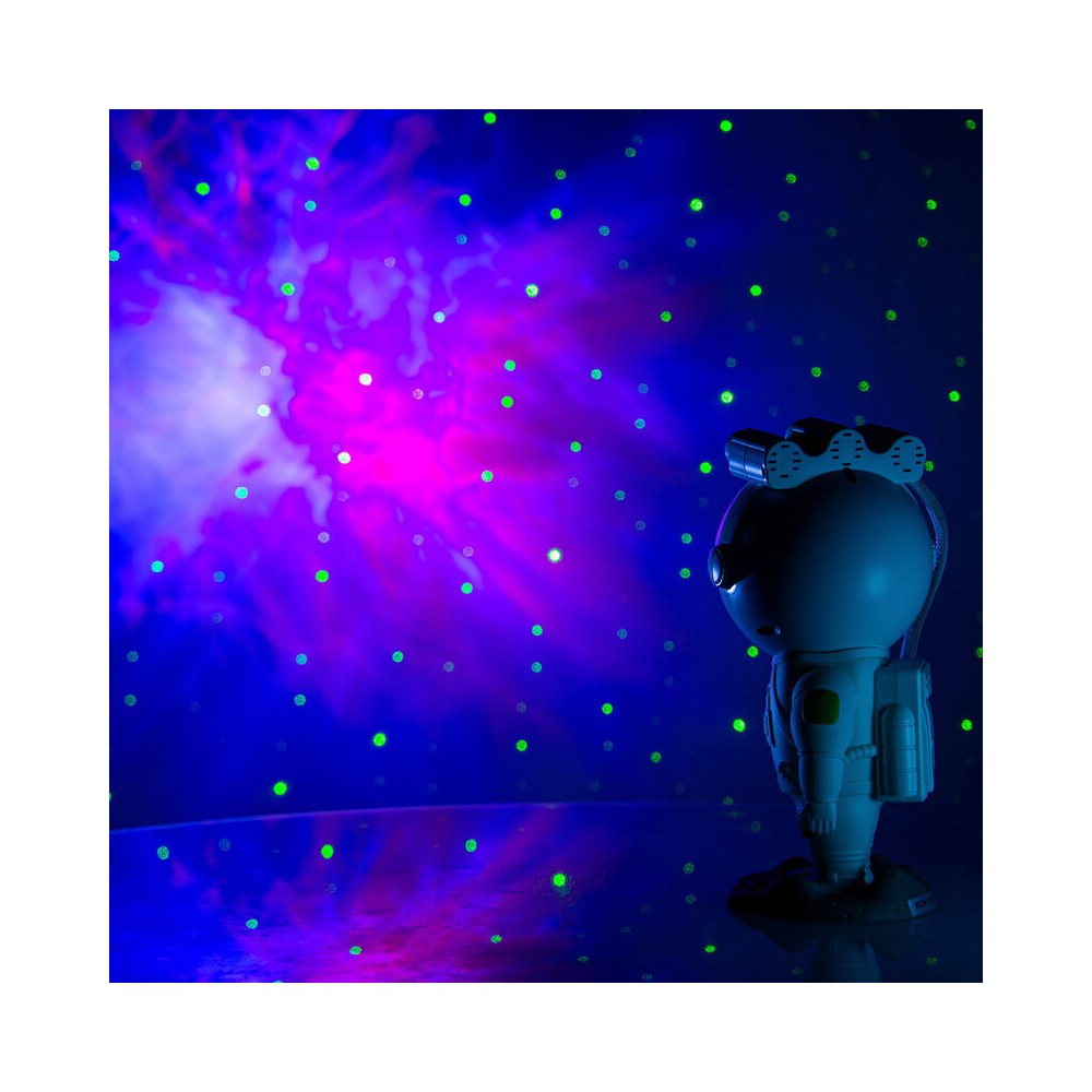 BoomTone DJ Playful astronaut-shaped night light that projects a moving nebula and green laser stars, lithium battery powered re