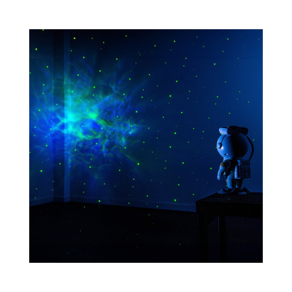 BoomTone DJ Playful astronaut-shaped night light that projects a moving nebula and green laser stars, lithium battery powered re
