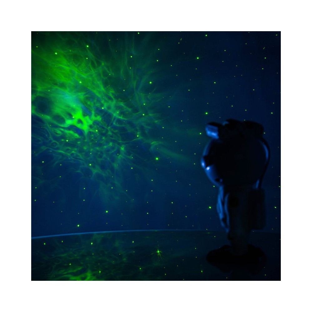 BoomTone DJ Playful astronaut-shaped night light that projects a moving nebula and green laser stars, lithium battery powered re