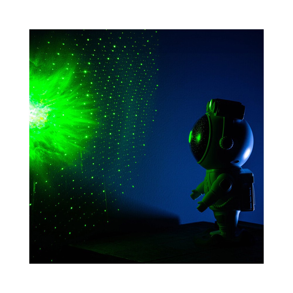 BoomTone DJ Playful astronaut-shaped night light that projects a moving nebula and green laser stars, lithium battery powered re