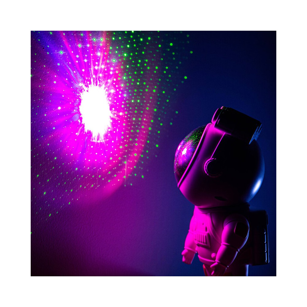 BoomTone DJ Playful astronaut-shaped night light that projects a moving nebula and green laser stars, lithium battery powered re