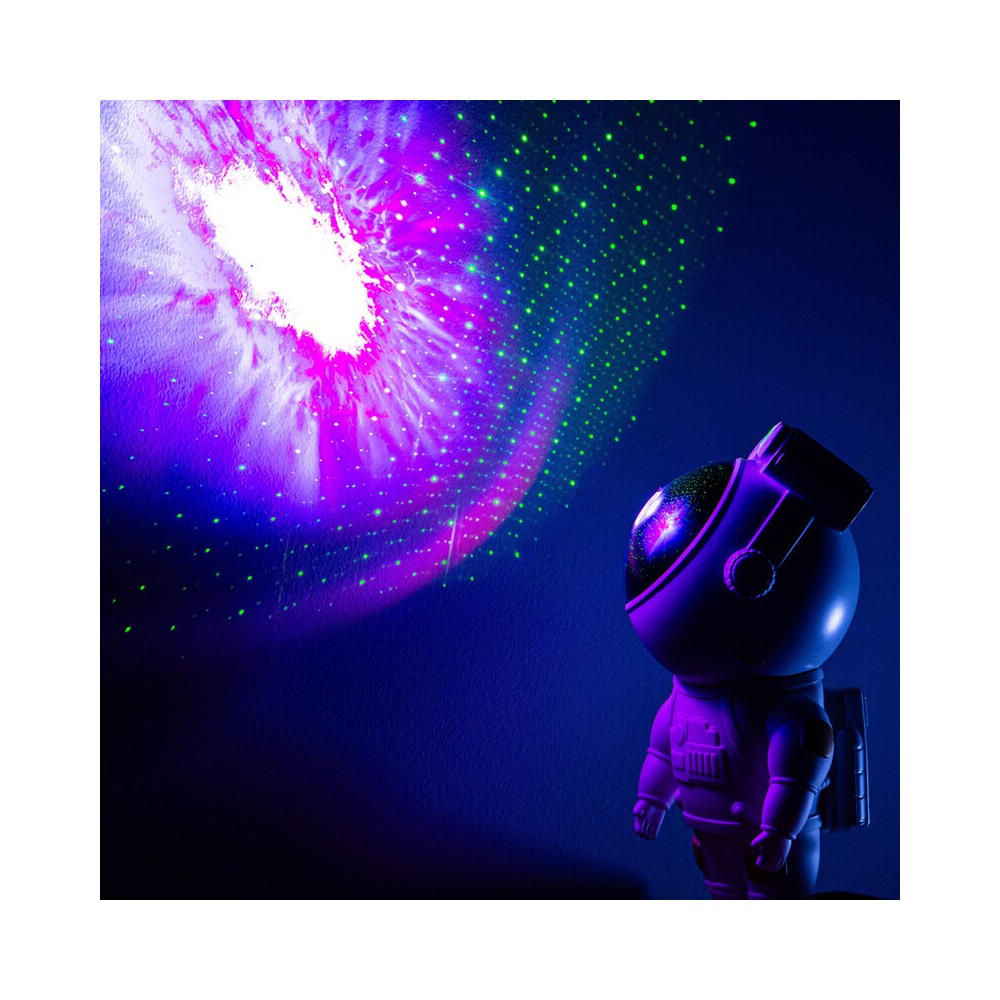 BoomTone DJ Playful astronaut-shaped night light that projects a moving nebula and green laser stars, lithium battery powered re
