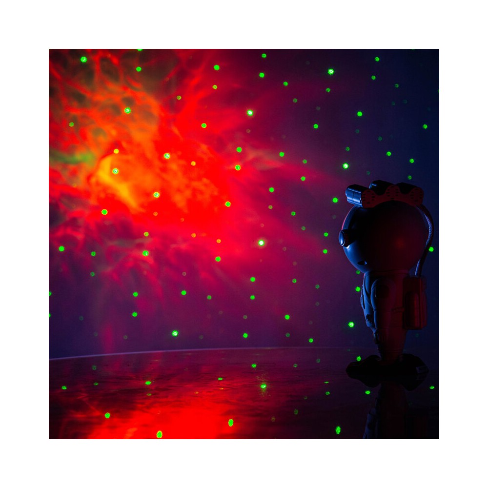 BoomTone DJ Playful astronaut-shaped night light that projects a moving nebula and green laser stars, lithium battery powered re