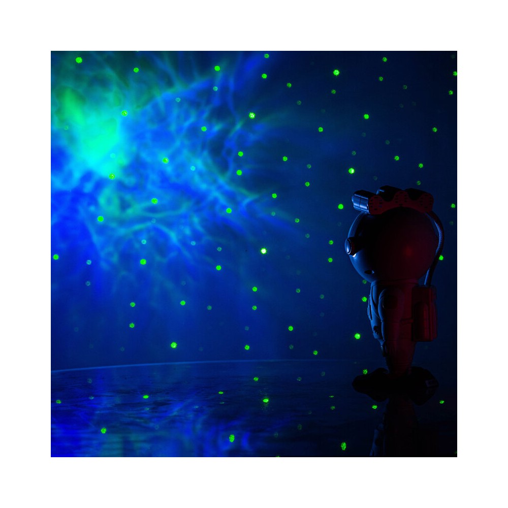 BoomTone DJ Playful astronaut-shaped night light that projects a moving nebula and green laser stars, lithium battery powered re