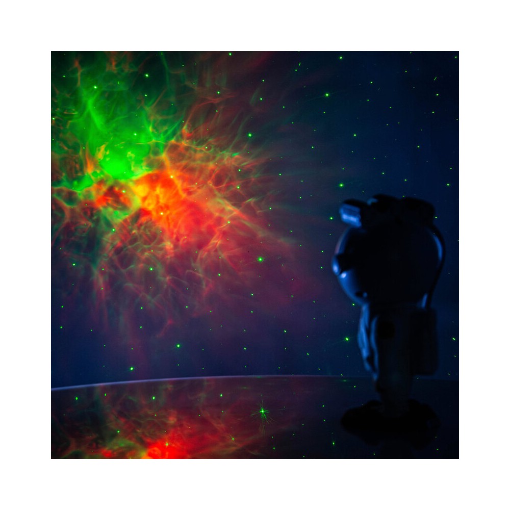 BoomTone DJ Playful astronaut-shaped night light that projects a moving nebula and green laser stars, lithium battery powered re