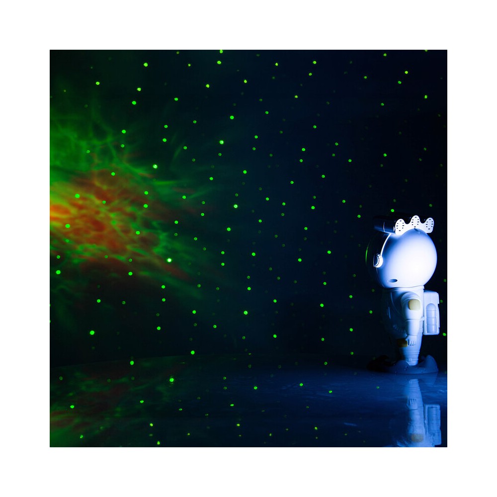 BoomTone DJ Playful astronaut-shaped night light that projects a moving nebula and green laser stars, lithium battery powered re